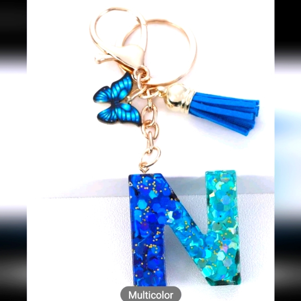 Pom Pom & Letter Charm Keychain